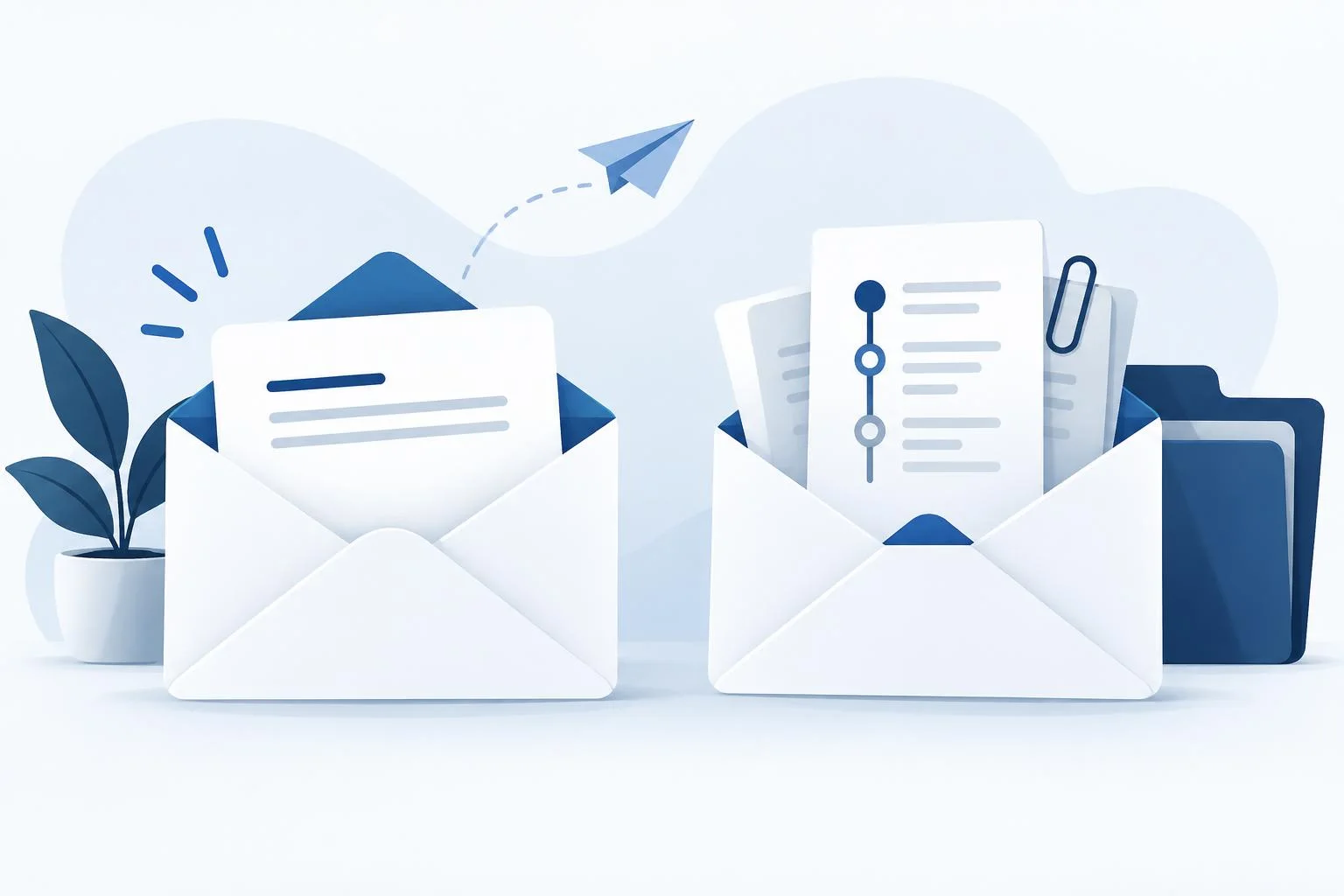 Ilustración de correo cotidiano y documentación estructurada para comparar ambos canales.